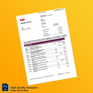 Australia Westpac Bank Statement Template in Word and PDF formats 3 page