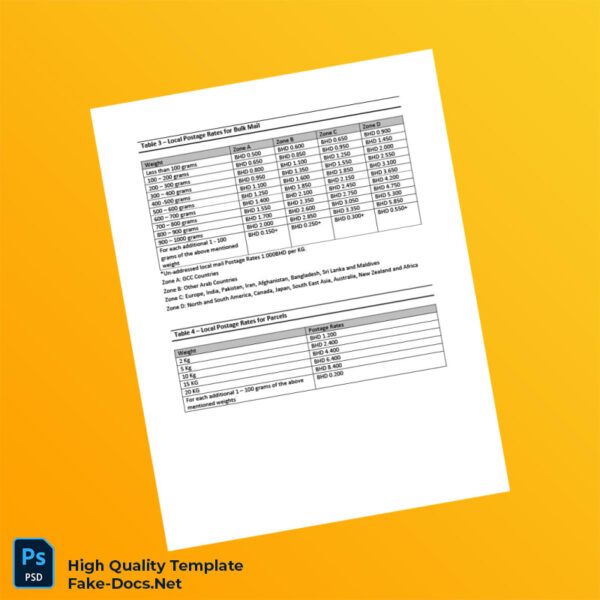 Bahrain Bahrain Post Editable Price Guide Template in Word and PDF formats 4 page