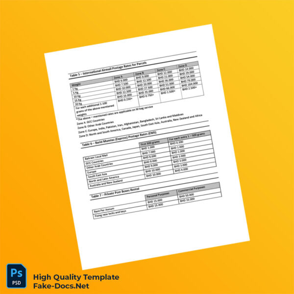 Bahrain Bahrain Post Editable Price Guide Template in Word and PDF formats 4 page