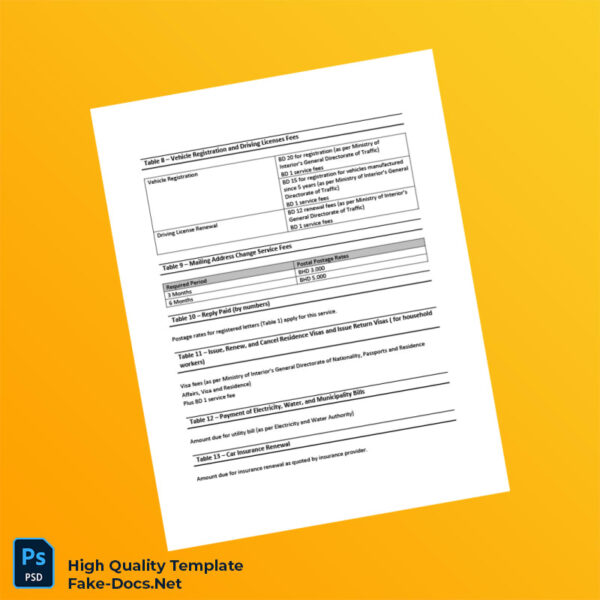Bahrain Bahrain Post Editable Price Guide Template in Word and PDF formats 4 page