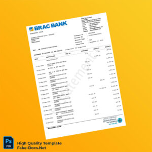Bangladesh BRAC Bank Statement Template in Word and PDF formats 2 page