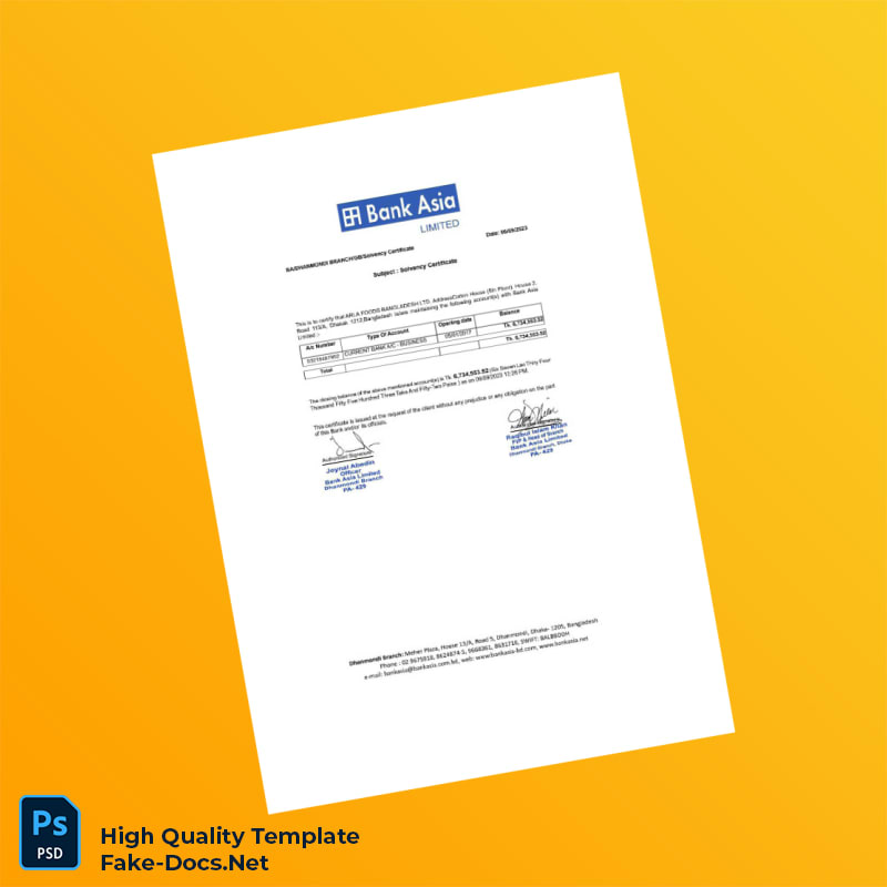 Bangladesh Bank Asia Statement Template in Word and PDF formats 4 page Bangladesh Bank Asia Statement Template in Word and PDF formats 4 page