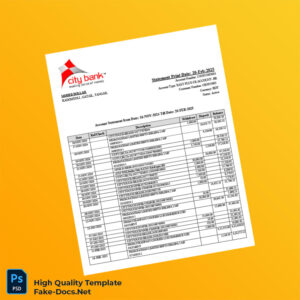 Bangladesh City Bank Account Statement Template in Word and PDF formats 2 page