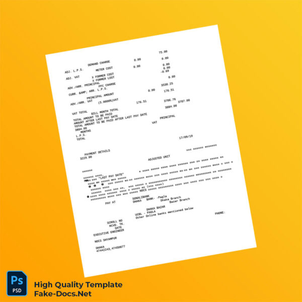 Bangladesh Dhaka Power Distribution Company Limited Editable Utility Bill Template in Word and PDF formats 4 page