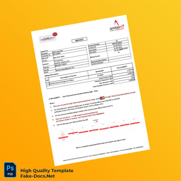 Bangladesh Dhaka Water Supply Sewerage Authority Editable Water Bill Template in Word and PDF formats Bangladesh Amber IT Editab 3 page