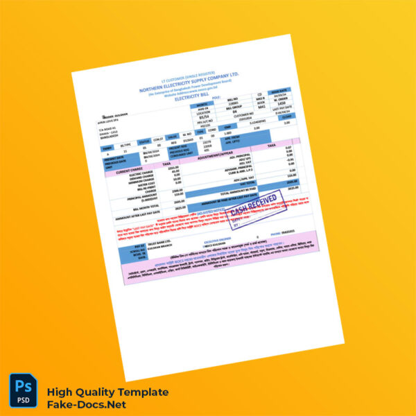 Bangladesh Dhaka Water Supply Sewerage Authority Editable Water Bill Template in Word and PDF formats Bangladesh Amber IT Editab 3 page