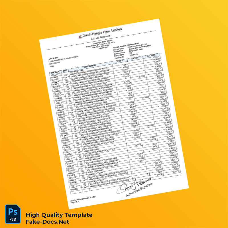 Bangladesh Dutch-Bangla Bank Limited Account Statement Template in Word and PDF formats Bangladesh Dutch-Bangla Bank Limited Account Statement Template in Word and PDF formats
