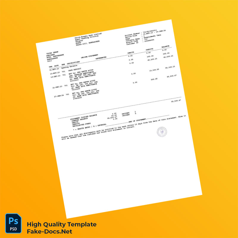 Bangladesh Dutch-Bangla Bank Limited Bank Statement Template in Word and PDF formats Bangladesh Dutch-Bangla Bank Limited Bank Statement Template in Word and PDF formats