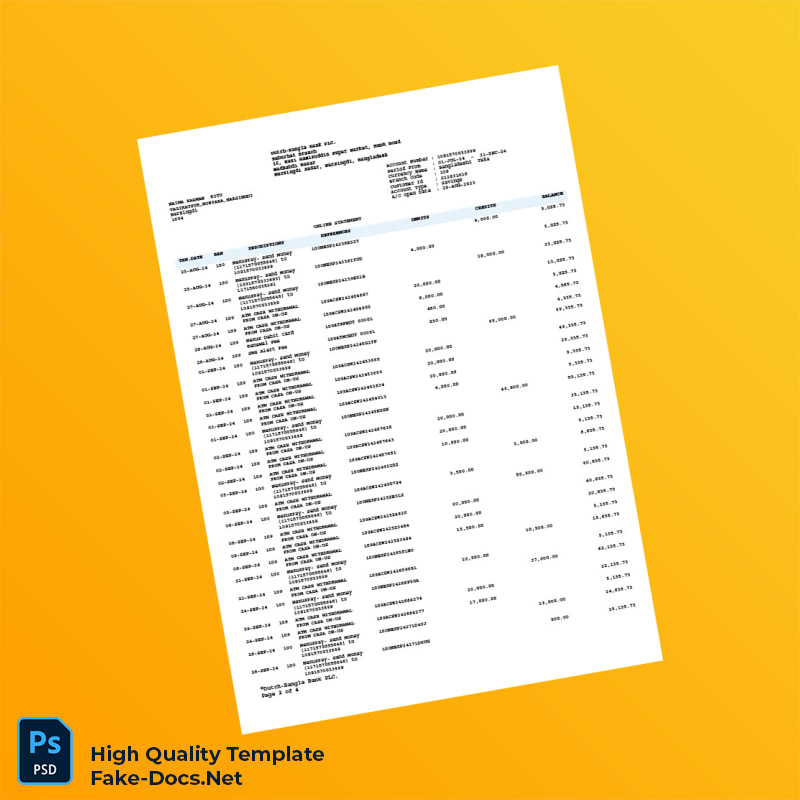 Bangladesh Dutch-Bangla Bank PLC Bank Statement Template in Word and PDF formats 4 page Bangladesh Dutch-Bangla Bank PLC Bank Statement Template in Word and PDF formats 4 page