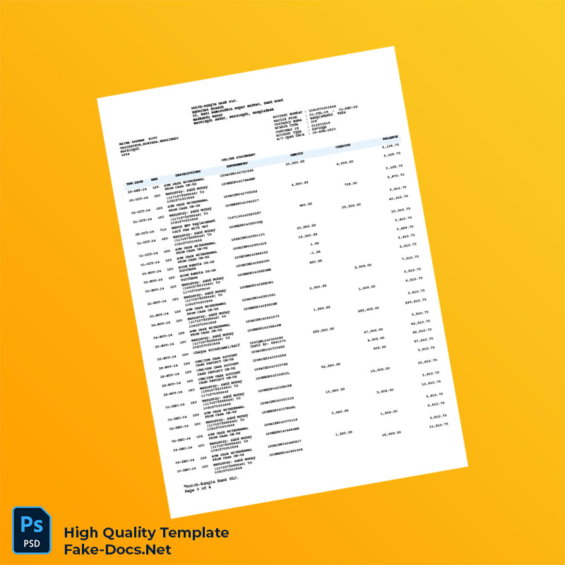 Bangladesh Dutch-Bangla Bank PLC Bank Statement Template in Word and PDF formats 4 page Bangladesh Dutch-Bangla Bank PLC Bank Statement Template in Word and PDF formats 4 page