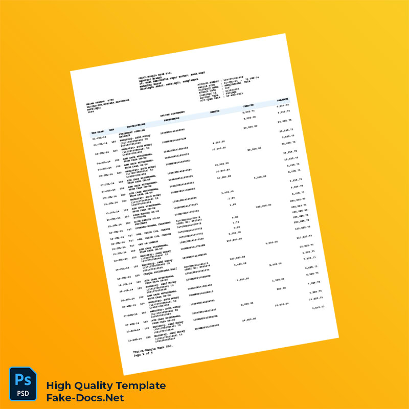 Bangladesh Dutch-Bangla Bank PLC Bank Statement Template in Word and PDF formats 4 page Bangladesh Dutch-Bangla Bank PLC Bank Statement Template in Word and PDF formats 4 page