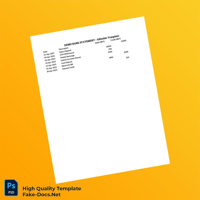 Bangladesh Editable Bank Statement Template in Word and PDF formats 2 page Bangladesh Editable Bank Statement Template in Word and PDF formats 2 page