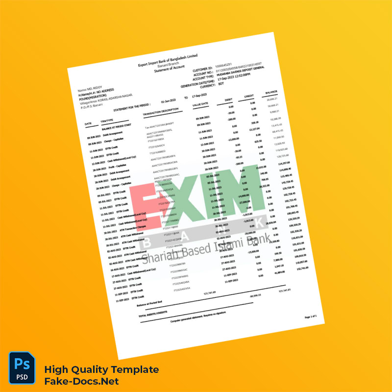 Bangladesh Export Import Bank of Bangladesh Limited Bank Statement Template in Word and PDF formats Bangladesh Export Import Bank of Bangladesh Limited Bank Statement Template in Word and PDF formats