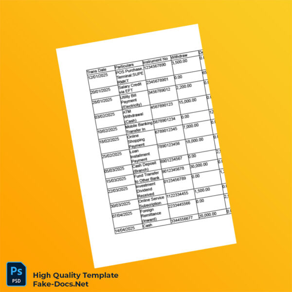 Bangladesh Islami Bank Limited Editable Account Statement Template in Word and PDF formats 3 page