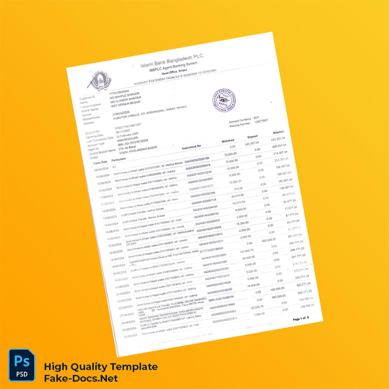 Bangladesh Islami Bank Statement Template in Word and PDF formats Bangladesh Islami Bank Statement Template in Word and PDF formats