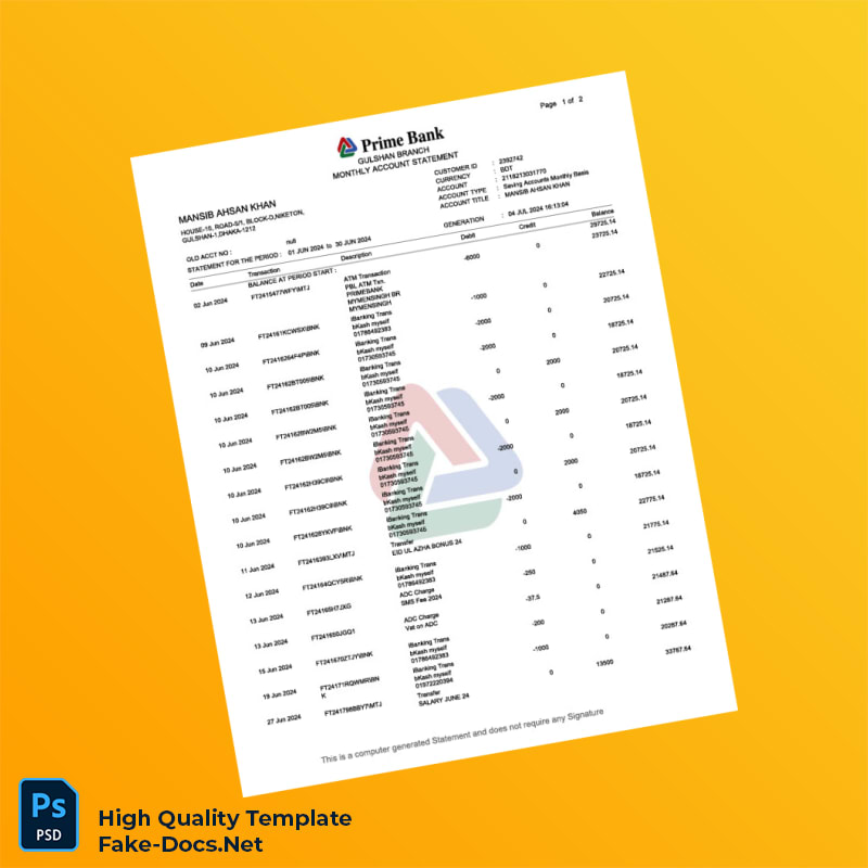 Bangladesh Prime Bank Salary Statement Template in Word and PDF formats 4 page Bangladesh Prime Bank Salary Statement Template in Word and PDF formats 4 page