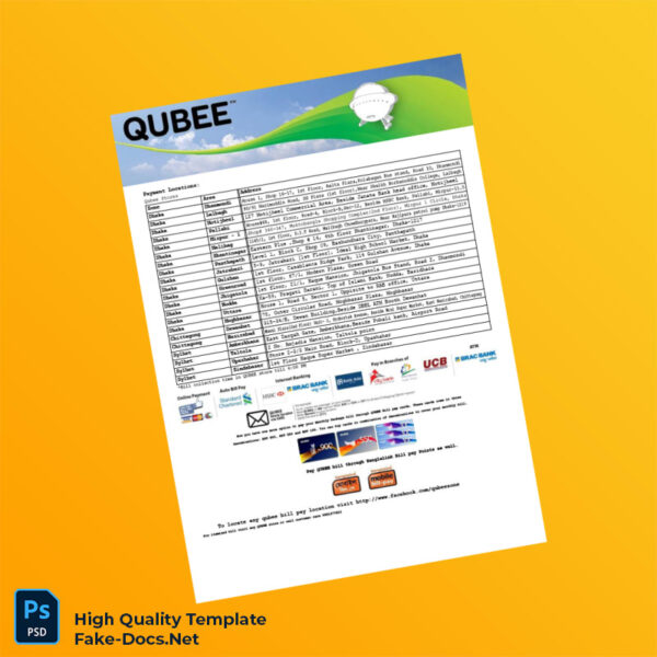 Bangladesh Qubee Editable Utility Bill Template in Word and PDF formats 2 page