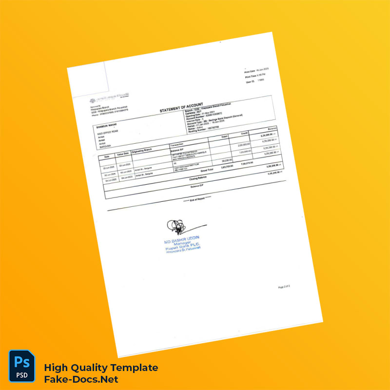 Bangladesh Rupali Bank Statement Template in Word and PDF formats 3 page Bangladesh Rupali Bank Statement Template in Word and PDF formats 3 page