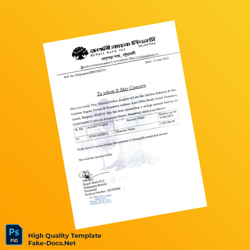 Bangladesh Rupali Bank Statement Template in Word and PDF formats 3 page Bangladesh Rupali Bank Statement Template in Word and PDF formats 3 page