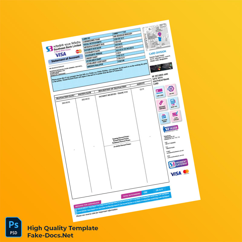 Bangladesh Southeast Bank Credit Card Statement Template in Word and PDF formats Bangladesh Southeast Bank Credit Card Statement Template in Word and PDF formats