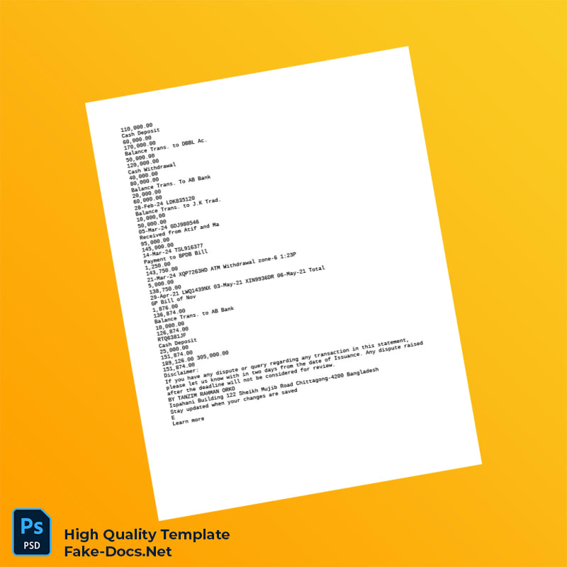 Bangladesh Standard Chartered Editable Bank Statement Template in Word and PDF formats 2 page Bangladesh Standard Chartered Editable Bank Statement Template in Word and PDF formats 2 page