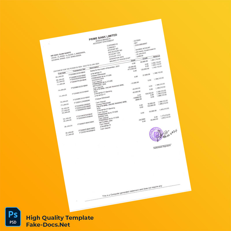 Bangladesh iBanking Bank Statement Template in Word and PDF formats 2 page Bangladesh iBanking Bank Statement Template in Word and PDF formats 2 page