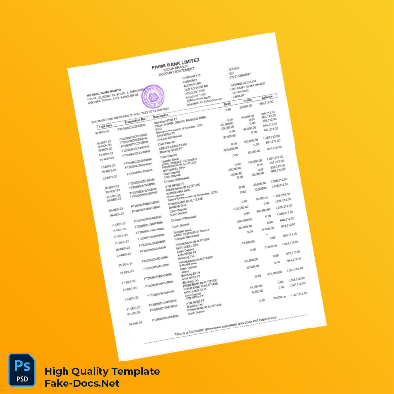 Bangladesh iBanking Bank Statement Template in Word and PDF formats 2 page Bangladesh iBanking Bank Statement Template in Word and PDF formats 2 page