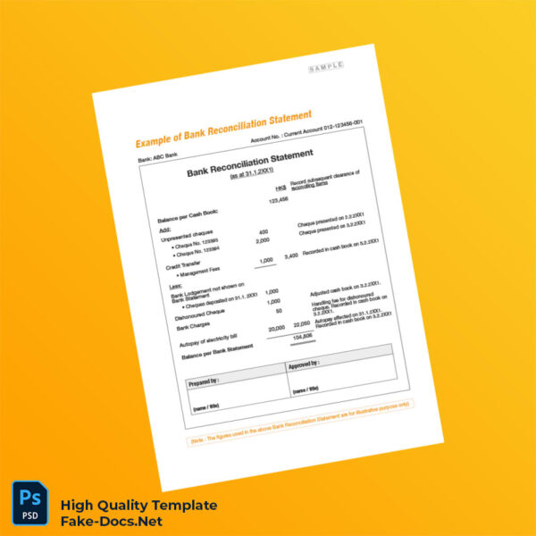 Bank ABC Bank Reconciliation Statement Template in Word and PDF formats