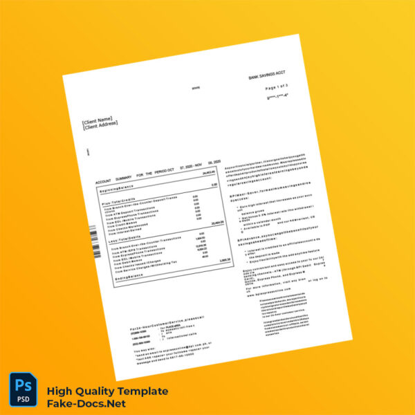 Bank Account Statement Template in Word and PDF formats 4 page