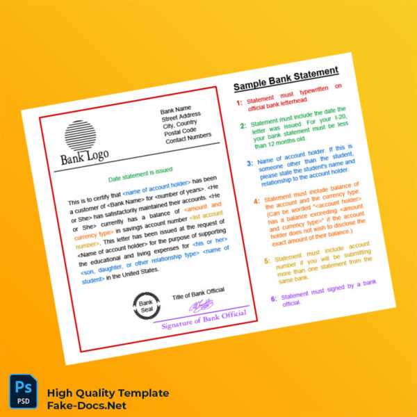 Bank Name Bank Statement Template in Word and PDF formats