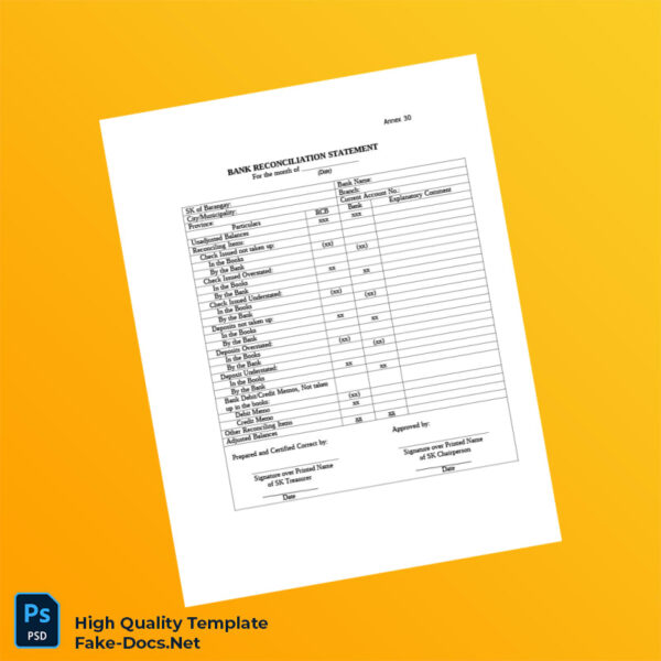 Bank Reconciliation Statement Template in Word and PDF formats