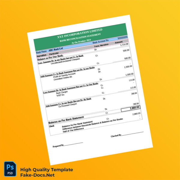 Bank Reconciliation Template in Word and PDF formats 7 page