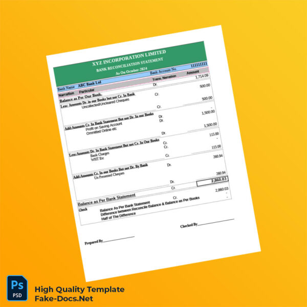 Bank Reconciliation Template in Word and PDF formats 7 page