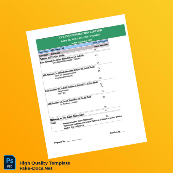 Bank Reconciliation Template in Word and PDF formats 7 page