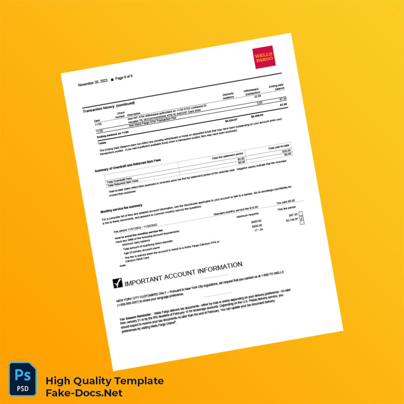 Bank Statement 1130 Template in Word and PDF formats 8 page Bank Statement 1130 Template in Word and PDF formats 8 page
