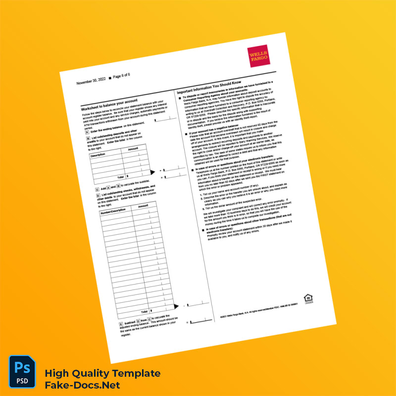 Bank Statement 1130 Template in Word and PDF formats 8 page Bank Statement 1130 Template in Word and PDF formats 8 page