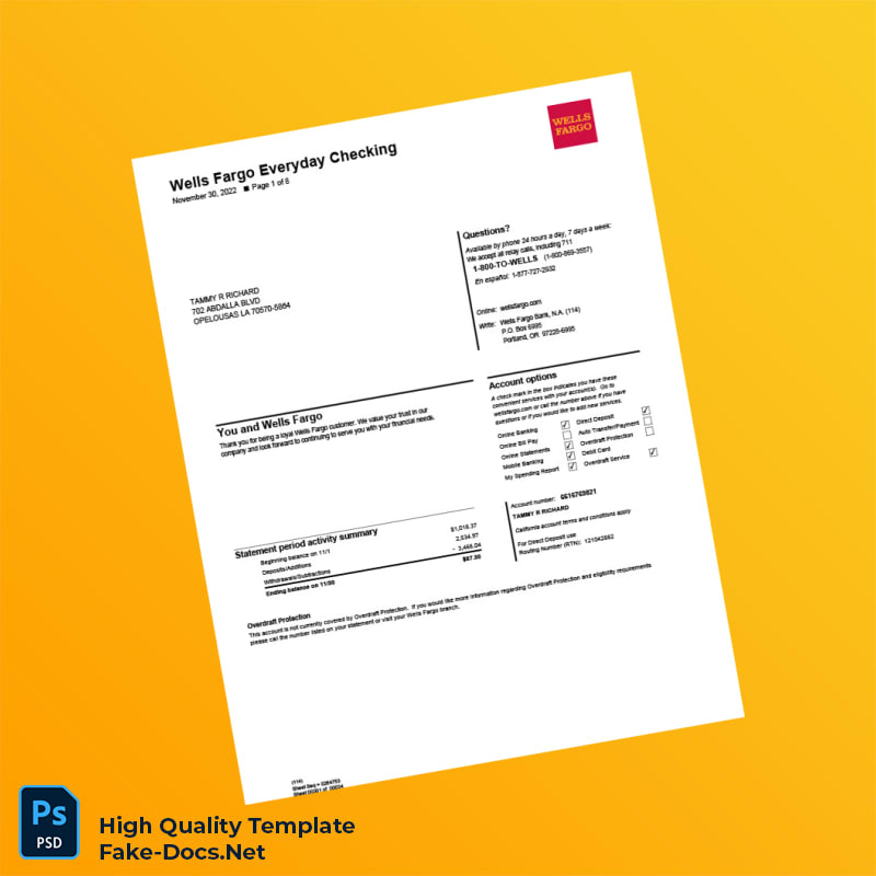 Bank Statement 1130 Template in Word and PDF formats 8 page Bank Statement 1130 Template in Word and PDF formats 8 page