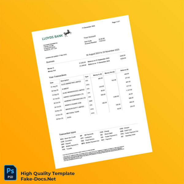 Bank Statement and Invoices Template in Word and PDF formats 7 page