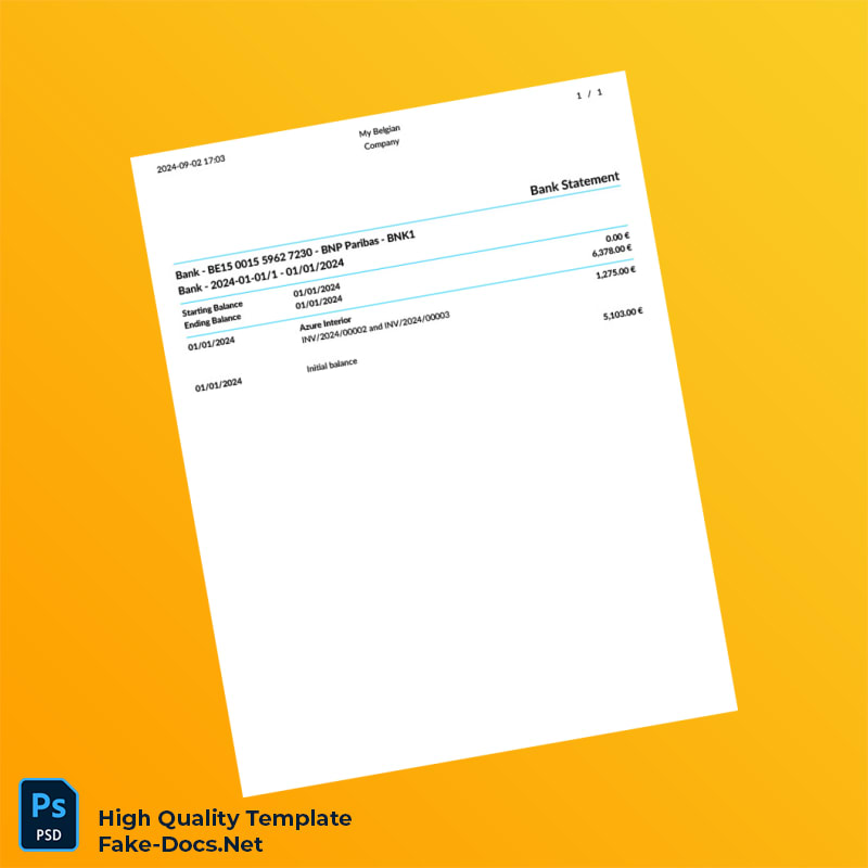 Belgium BNP Paribas Bank Statement Template in Word and PDF formats Belgium BNP Paribas Bank Statement Template in Word and PDF formats