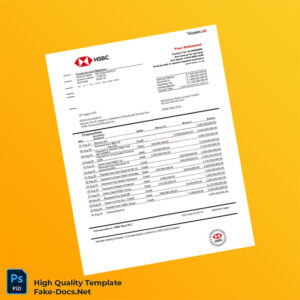 Bosnia and Herzegovina HSBC Bank Statement Template in Word and PDF formats