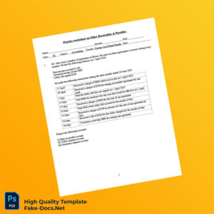 Bristol Editable Practice Worksheet On Other Receivables Payables Template in Word and PDF formats