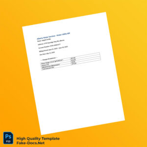 Canada Alberta Water Services Editable Water Utility Bill Template in Word and PDF formats