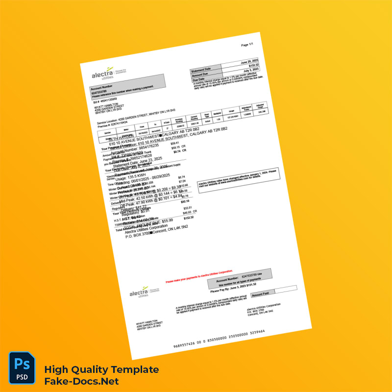 Canada Alectra Utilities Editable Utility Bill Template in Word and PDF formats Canada Alectra Utilities Editable Utility Bill Template in Word and PDF formats