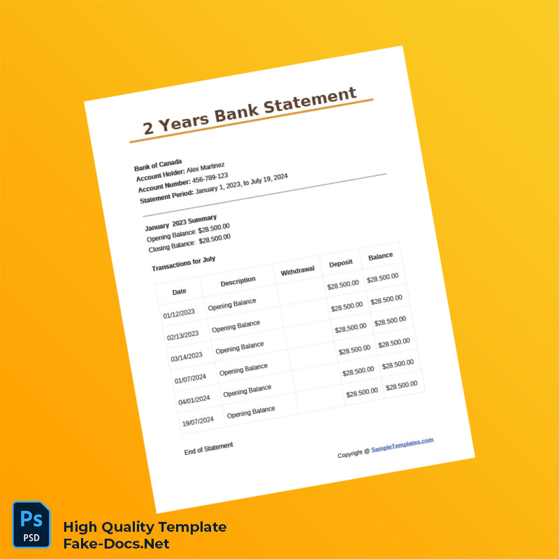 Canada Bank of Canada Bank Statement Template in Word and PDF formats 2 page Canada Bank of Canada Bank Statement Template in Word and PDF formats 2 page