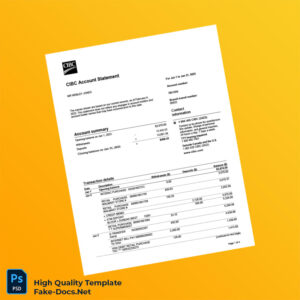 Canada CIBC Account Statement Template in Word and PDF formats 4 page