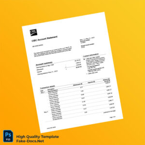 Canada CIBC Bank Statement Template in Word and PDF formats 5 page