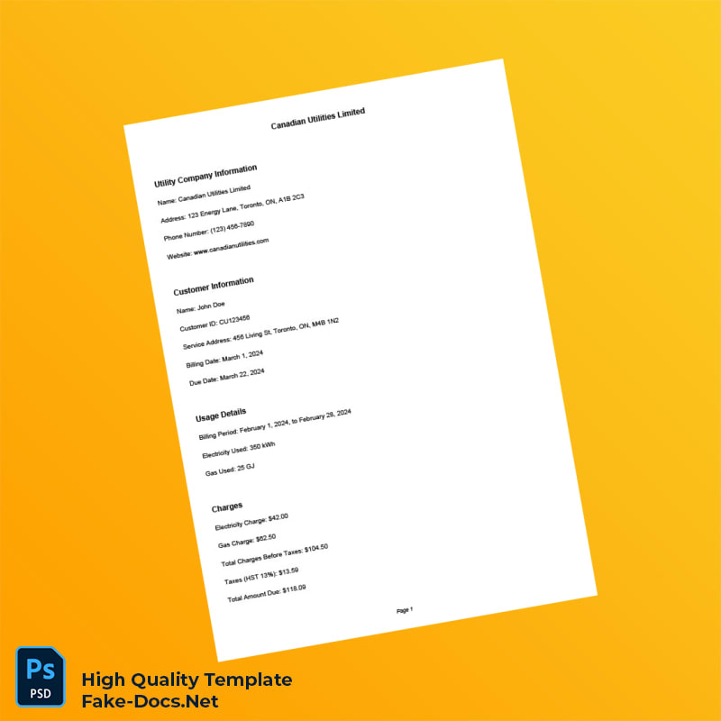 Canada Canadian Utilities Limited Editable Utility Bill Template in Word and PDF formats Canada Canadian Utilities Limited Editable Utility Bill Template in Word and PDF formats