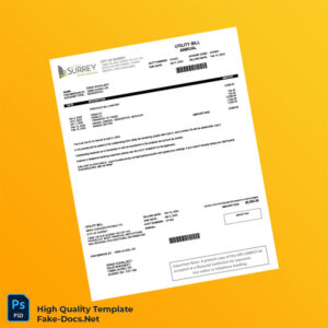 Canada City of Surrey Editable Water Bill Template in Word and PDF formats 2 page