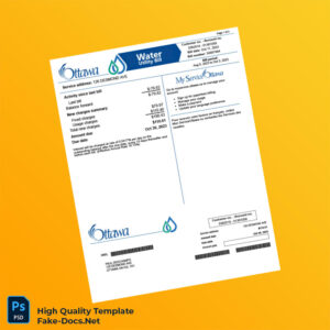 Canada City of Ottawa Editable Water Bill Template in Word and PDF formats 2 page