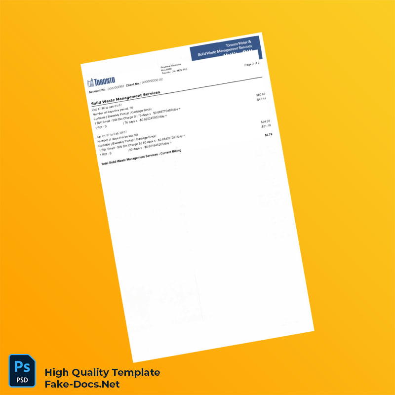Canada City of Toronto Editable Utility Account Guide Template in Word and PDF formats 3 page Canada City of Toronto Editable Utility Account Guide Template in Word and PDF formats 3 page